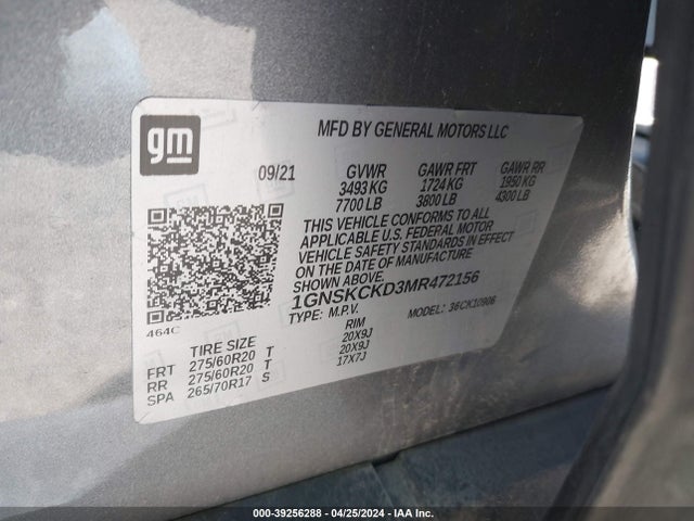 Chevrolet Suburban 4wd Lt 2021 1GNSKCKD3MR472156 Image 9