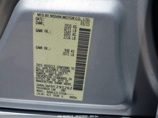 1N4AL3AP3FC295262 Nissan Altima 2.5/2.5 S/2.5 Sl/2.5 Sv