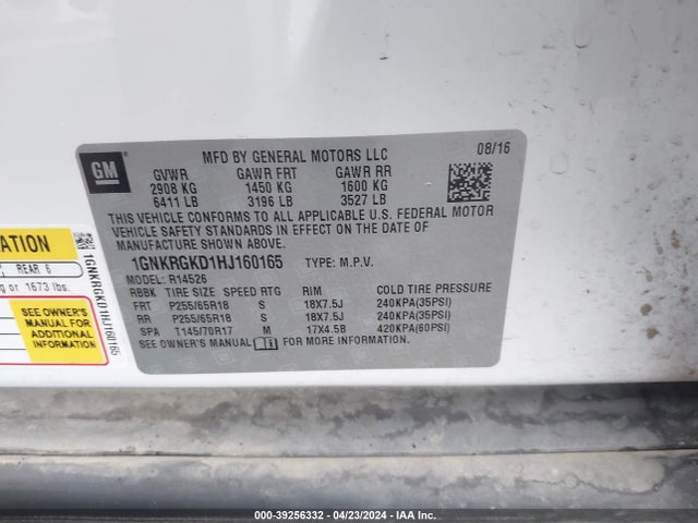 Chevrolet Traverse 1lt 2017 1GNKRGKD1HJ160165 Image 9