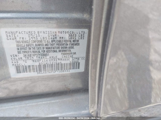 Nissan SENTRA S 2015 3N1AB7AP5FY338451 Image 9