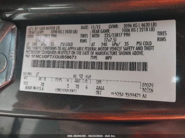 1FMCU0F7XGUB58673 Ford ESCAPE S