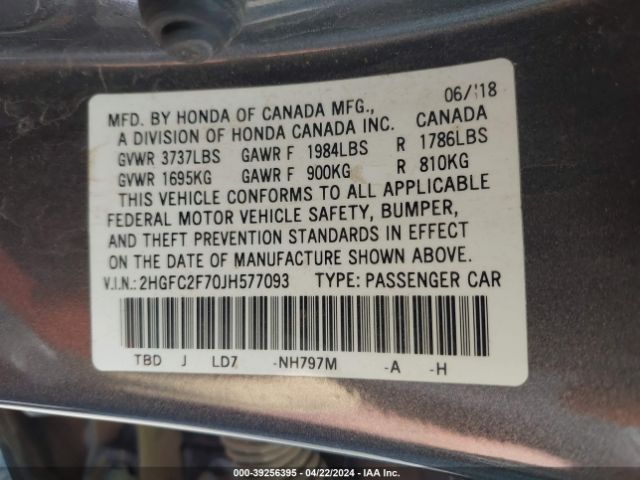 2HGFC2F70JH577093 Honda CIVIC EX