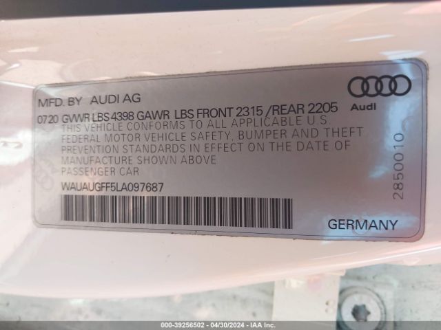 WAUAUGFF5LA097687 Audi A3 Premium 40 Tfsi Front-wheel Drive S Tronic