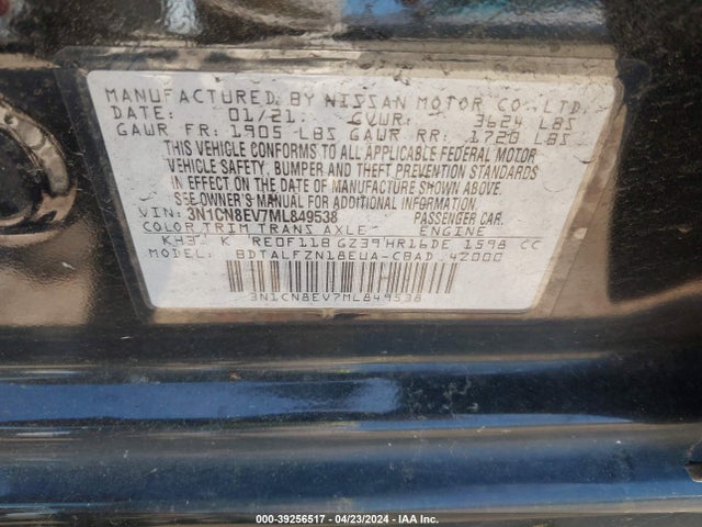 Nissan Versa Sv Xtronic Cvt 2021 3N1CN8EV7ML849538 Image 9