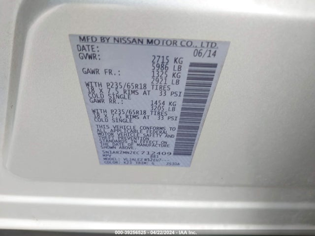 Nissan Pathfinder Sv 2014 5N1AR2MN2EC712409 Image 9