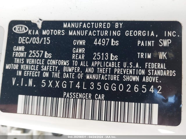 KIA Optima Lx 2016 5XXGT4L35GG026542 Image 9