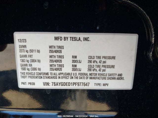 7SAYGDED1PF977647 Tesla Model Y Rwd