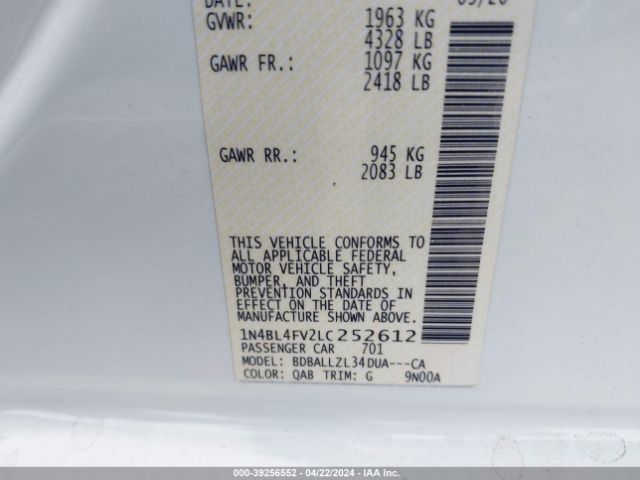 1N4BL4FV2LC252612 Nissan Altima Platinum Fwd