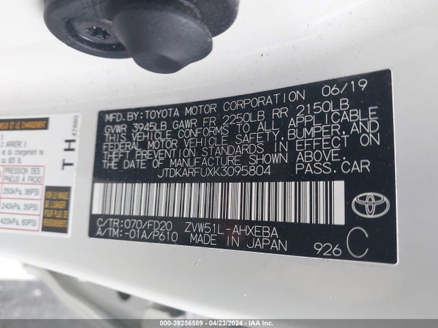 Toyota Prius Le 2019 JTDKARFUXK3095804 Image 9