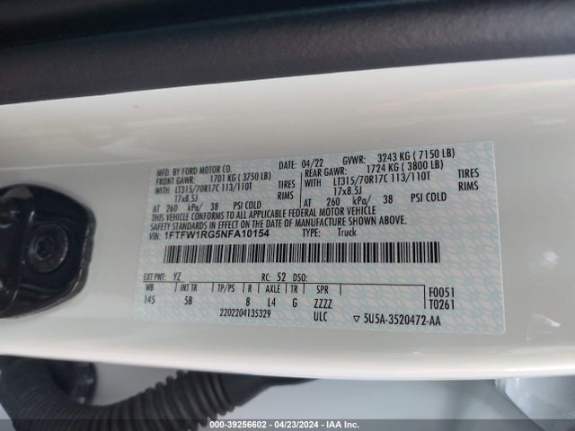 Ford F-150 Raptor 2022 1FTFW1RG5NFA10154 Image 9