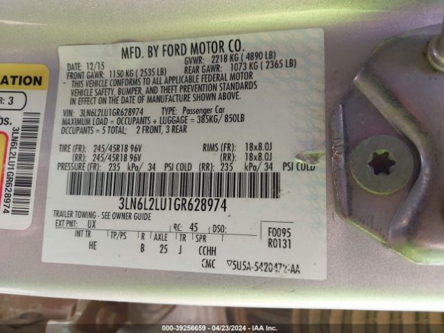3LN6L2LU1GR628974 Lincoln MKZ HYBRID