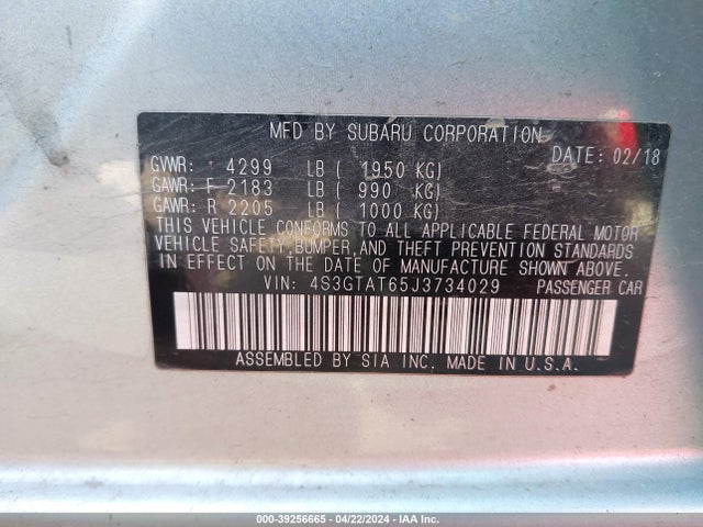 Subaru Impreza 2.0i Limited 2018 4S3GTAT65J3734029 Image 9