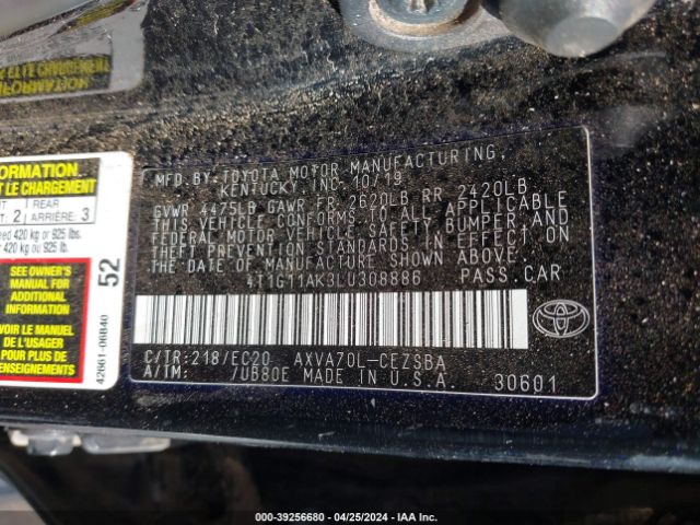 4T1G11AK3LU308886 Toyota Camry Se Nightshade Edition