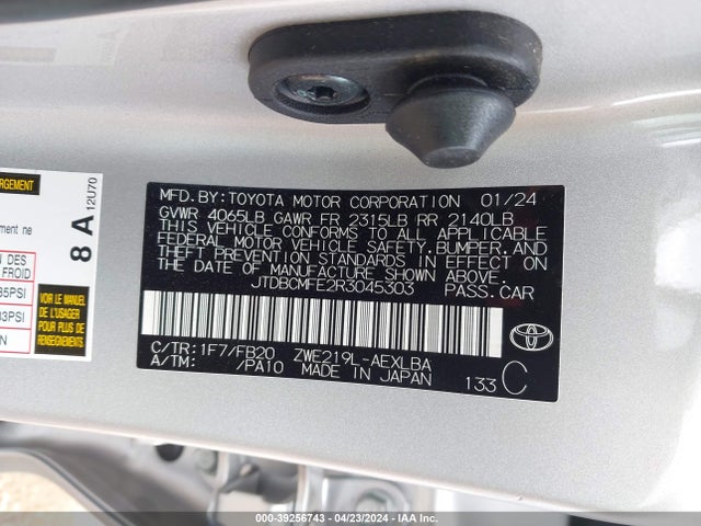 Toyota Corolla Hybrid Le 2024 JTDBCMFE2R3045303 Image 9