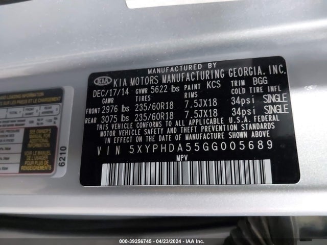 KIA Sorento 3.3l Ex 2016 5XYPHDA55GG005689 Image 9