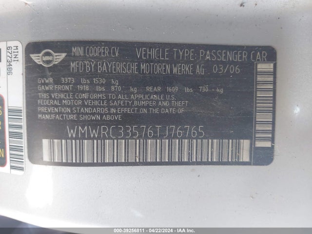 2006 MINI COOPER WMWRC33576TJ76765 Photo 8