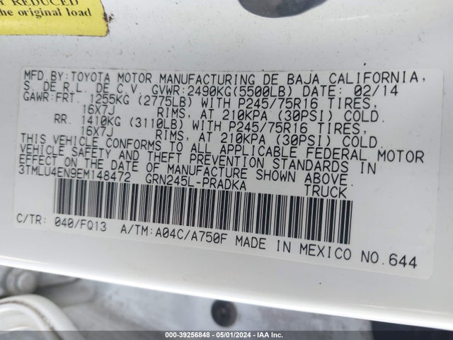Toyota Tacoma Base V6 2014 3TMLU4EN9EM148472 Image 9
