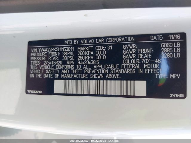 YV4A22PK5H1153011 Volvo Xc90 T6 Momentum