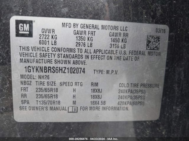 1GYKNBRS6HZ102074 Cadillac XT5 LUXURY