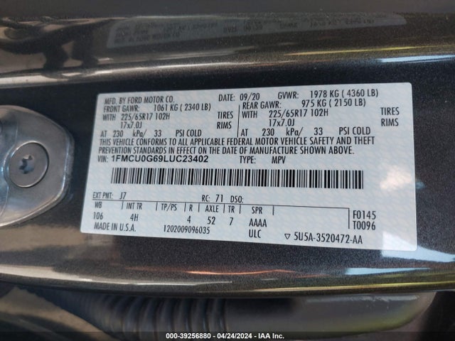 Ford ESCAPE SE 2020 1FMCU0G69LUC23402 Image 9
