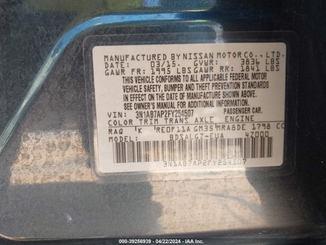 3N1AB7AP2FY254507 Nissan SENTRA SL