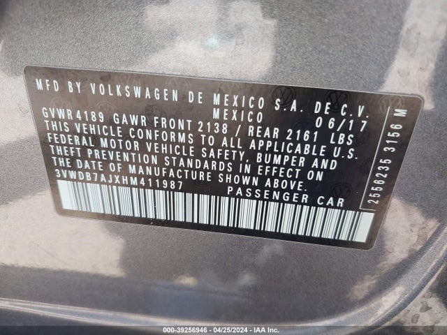 3VWDB7AJXHM411987 Volkswagen Jetta 1.4t Se