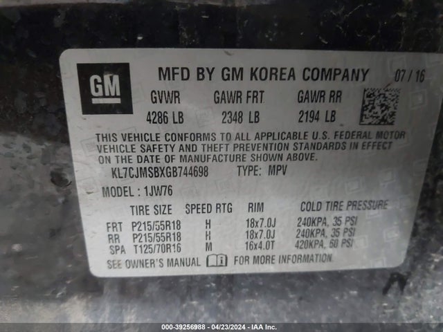 Chevrolet TRAX LTZ 2016 KL7CJMSBXGB744698 Image 9