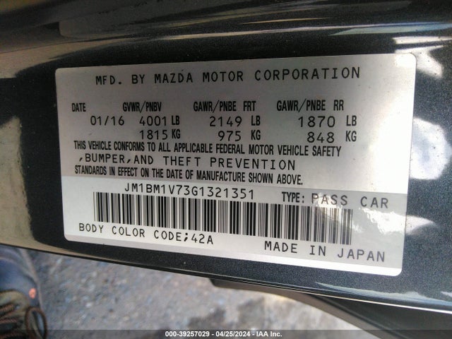 JM1BM1V73G1321351 Mazda Mazda3 I Touring