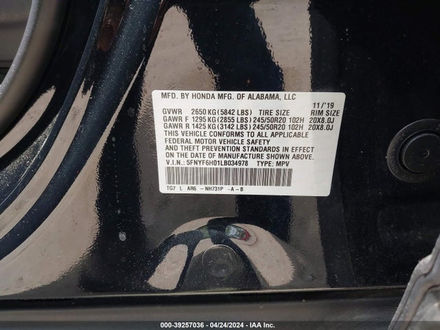 Honda Pilot Awd Elite 2020 5FNYF6H01LB034978 Image 9