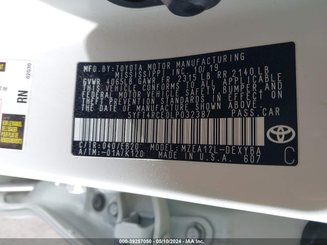 Toyota Corolla Xse 2020 5YFT4RCE0LP032387 Image 9
