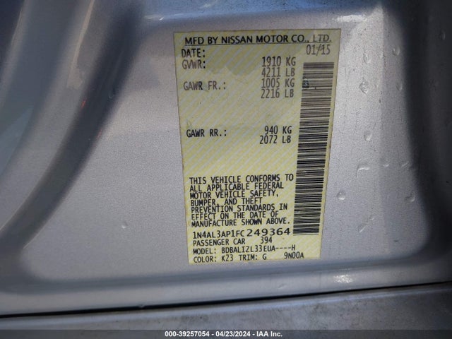 Nissan Altima 2.5 Sv 2015 1N4AL3AP1FC249364 Image 9