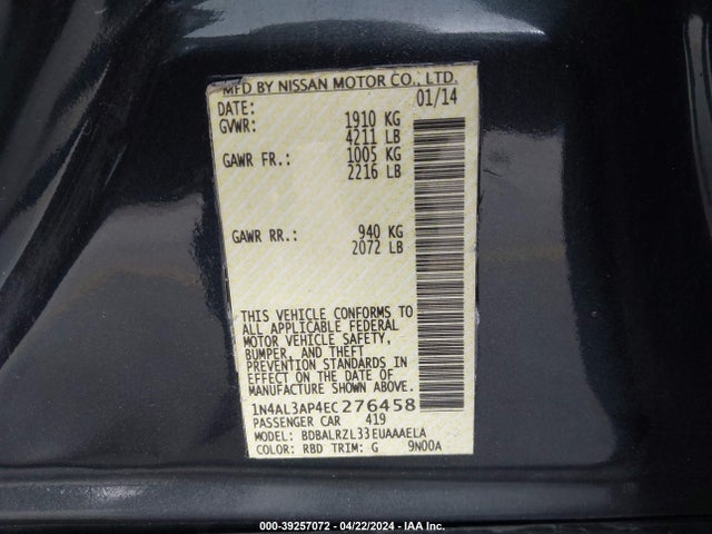 Nissan Altima 2.5 S 2014 1N4AL3AP4EC276458 Image 9