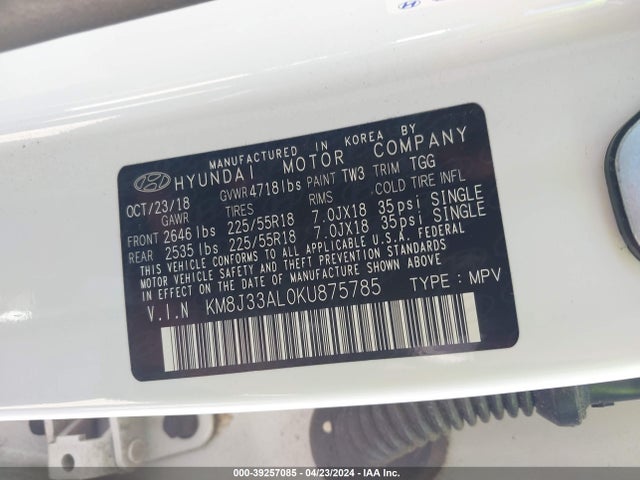 Hyundai TUCSON SEL 2019 KM8J33AL0KU875785 Image 9