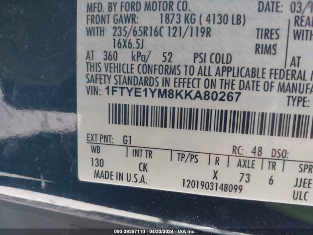 Ford Transit-150 2019 1FTYE1YM8KKA80267 Image 9