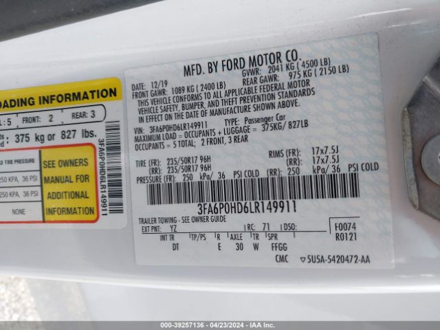 3FA6P0HD6LR149911 Ford FUSION SE