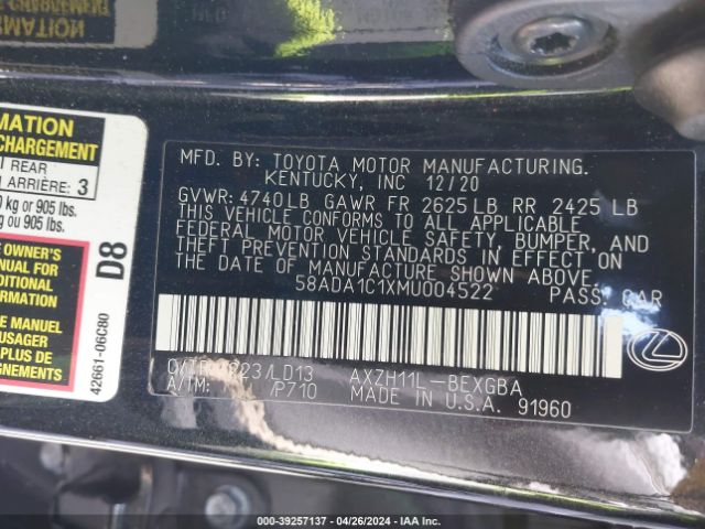 58ADA1C1XMU004522 Lexus ES 300H
