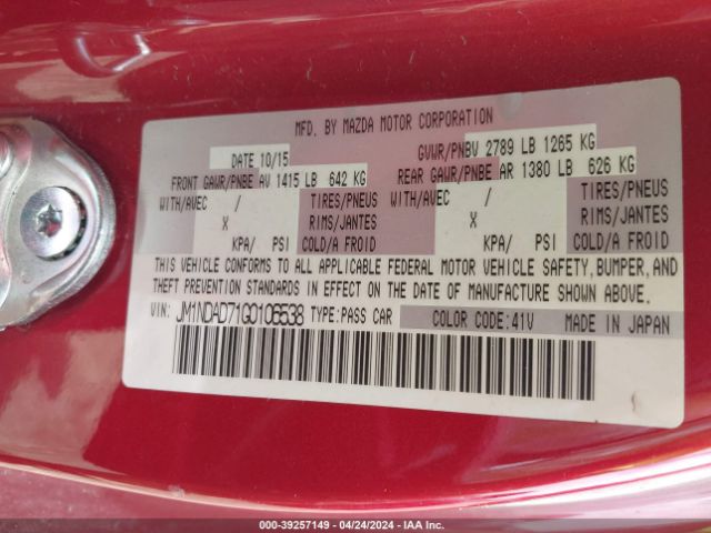 JM1NDAD71G0106538 Mazda Mx-5 Miata Grand Touring