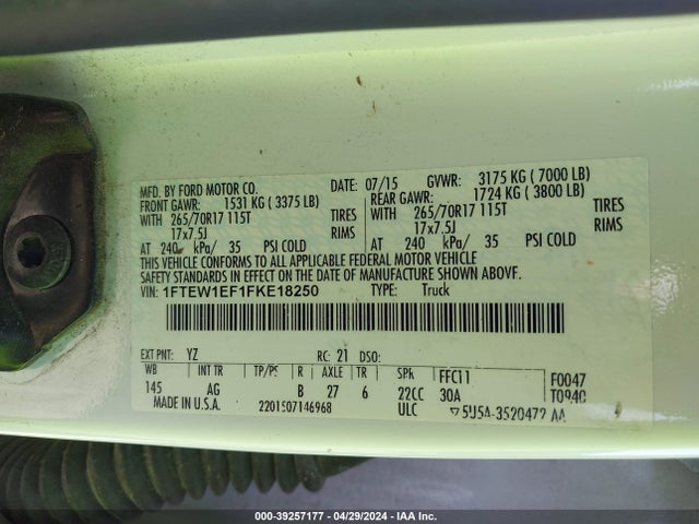 Ford F-150 Xl 2015 1FTEW1EF1FKE18250 Image 9