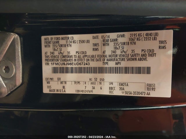 Ford Escape Titanium 2014 1FMCU9J98EUD67243 Image 9