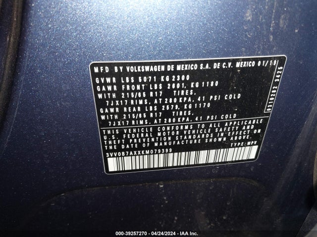 3VV0B7AXXKM079399 Volkswagen Tiguan 2.0t S
