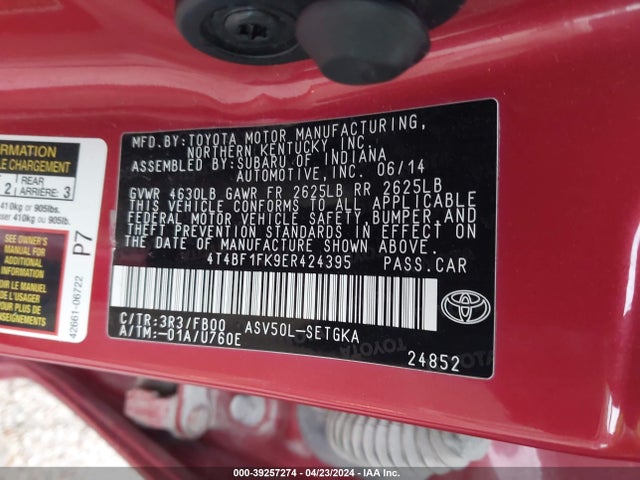 Toyota CAMRY XLE 2014 4T4BF1FK9ER424395 Image 9