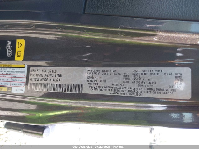 1C6HJTAG9NL111804 Jeep Gladiator Sport S 4x4
