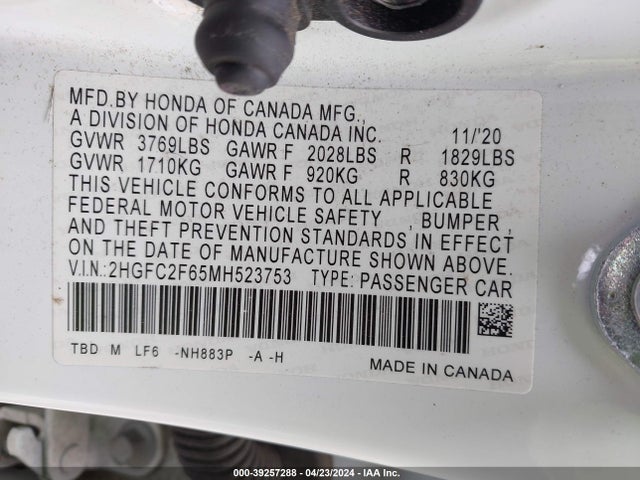 Honda Civic Lx 2021 2HGFC2F65MH523753 Image 9
