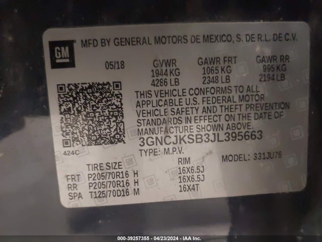 Chevrolet TRAX LS 2018 3GNCJKSB3JL395663 Image 9