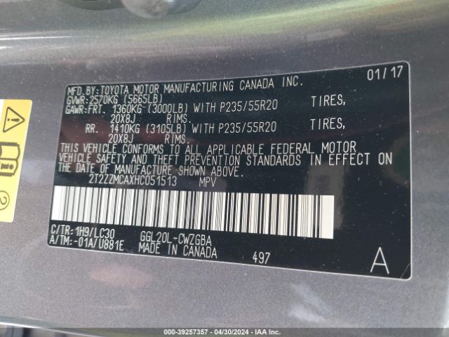 2T2ZZMCAXHC051513 Lexus Rx 350 F Sport
