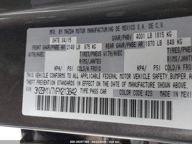 Mazda Mazda3 I Touring 2015 3MZBM1V7XFM213842 Image 9