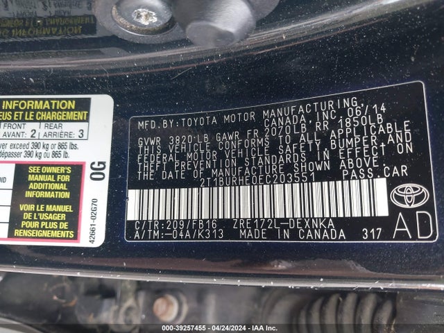 Toyota COROLLA LE 2014 2T1BURHE0EC203551 Image 9