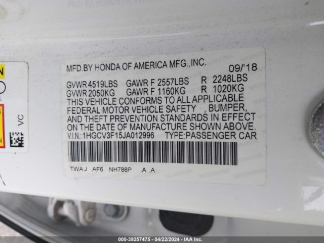 1HGCV3F15JA012996 Honda ACCORD HYBRID