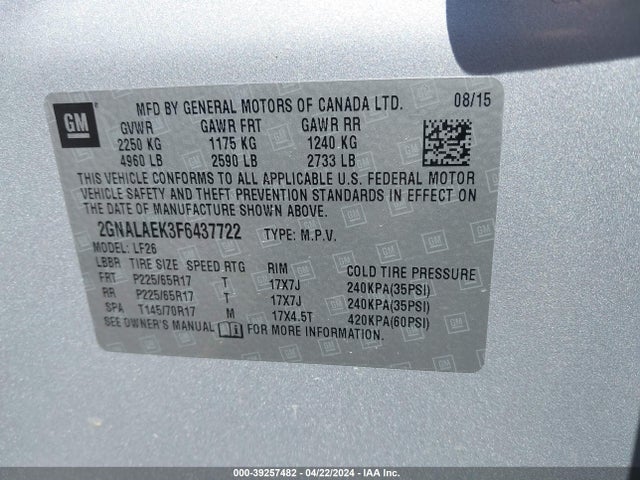 Chevrolet EQUINOX LS 2015 2GNALAEK3F6437722 Image 9