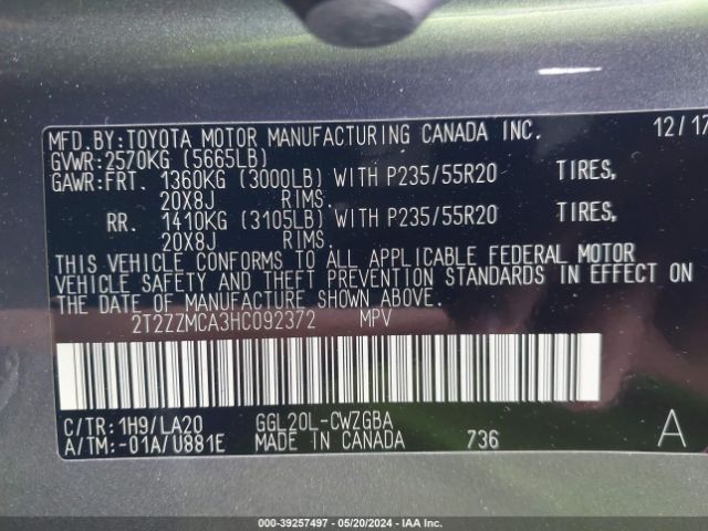 2T2ZZMCA3HC092372 Lexus RX 350
